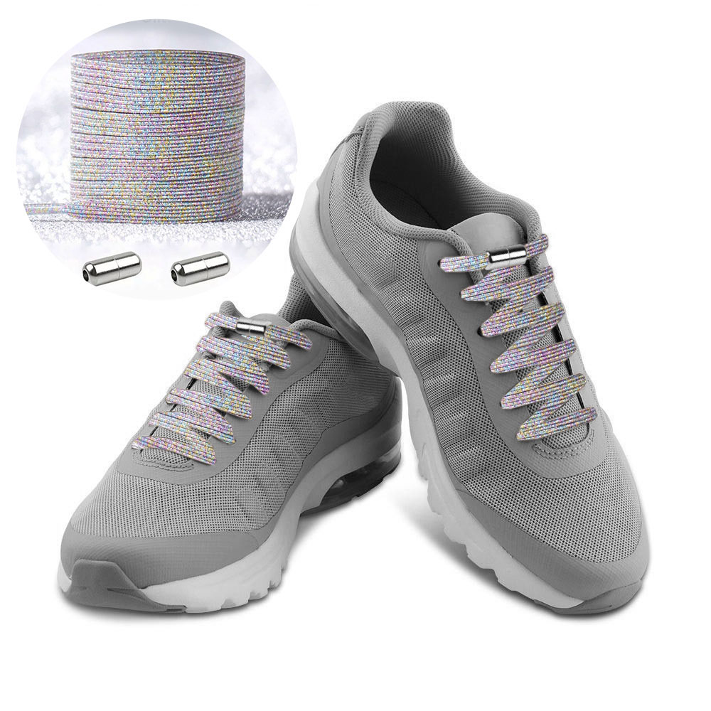 Casual Elastic Lock No-Tie Shoelaces Glitter Multicolour White