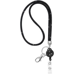 Lanyard Retractable Crystal Bling Cruise Travel ID Black