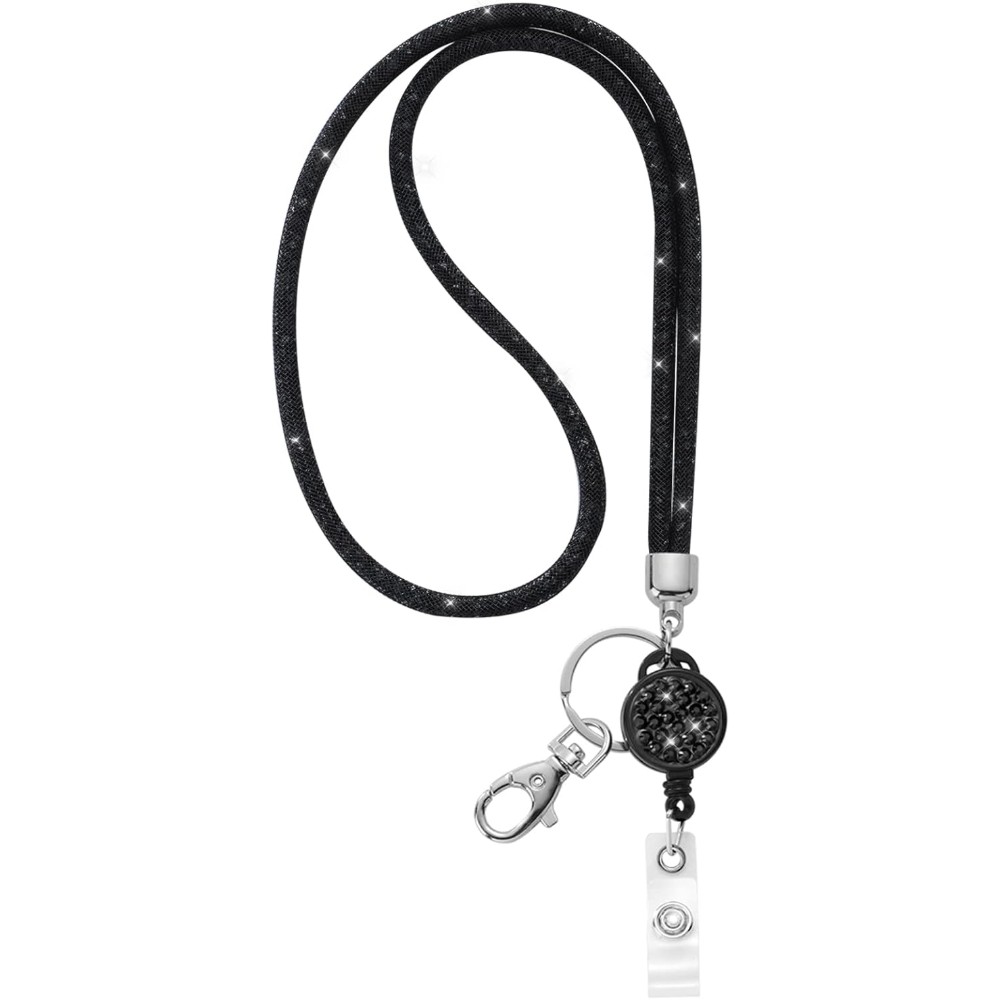 Lanyard Retractable Crystal Bling Cruise Travel ID Black